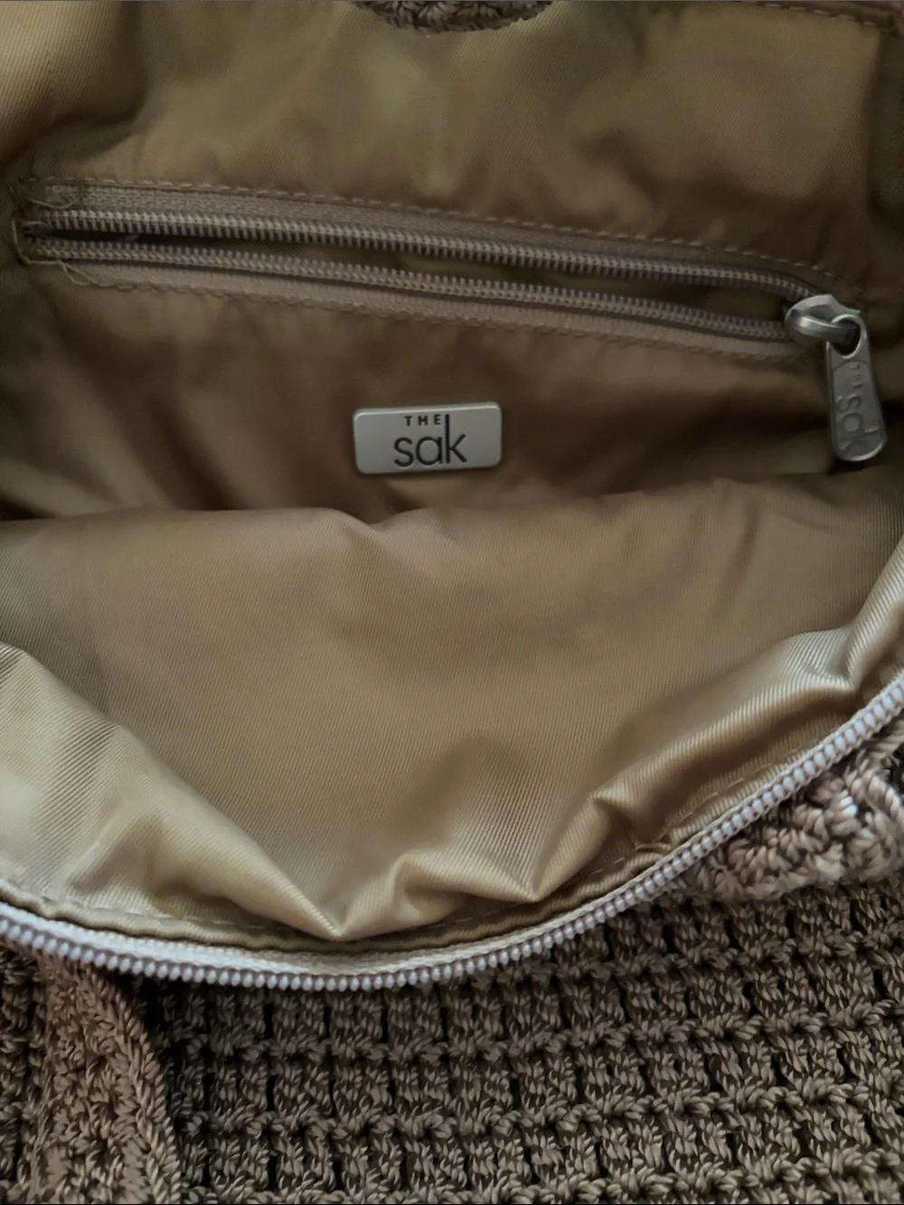 The Sak Taupe Crochet Tote Bag